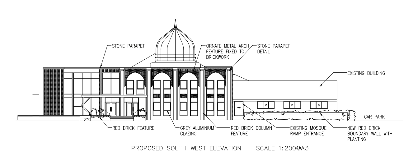 Proposed entrance elevation of the new masjid extension