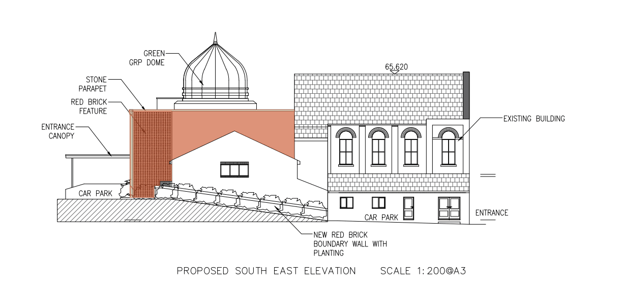 Proposed front elevation of the new masjid extension