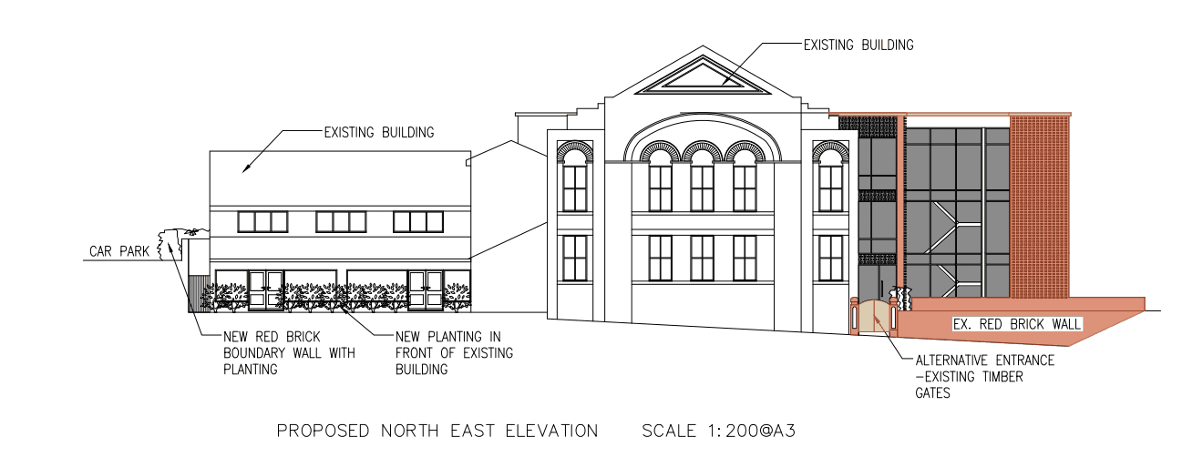 Proposed side elevation of the new masjid extension